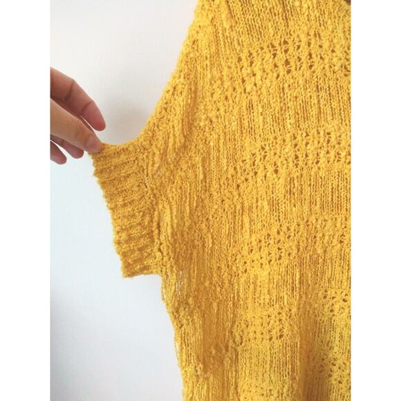 2b Bebe Womens M/L Loose Knit Sweater Top Bright Yellow Boxy Boho Artsy Y2K - Picture 3 of 11